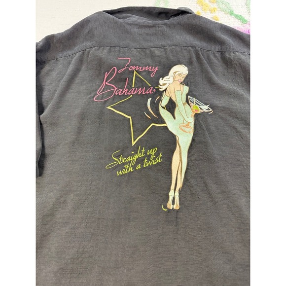 Tommy‎ Bahama XL Silk Black Graphic Back Camp Shirt Straight Up with a Twist - Picture 6 of 7